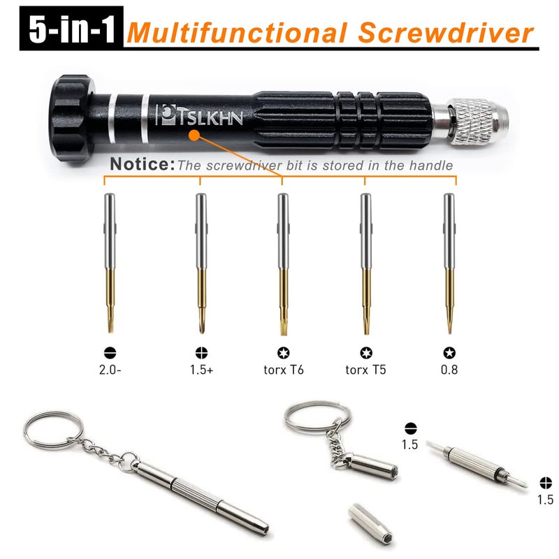 PTSLKHN Eyeglass Repair Kit  5-in-1 Multifunctional Small Screwdriver  S2 Steel Eyeglass Screwdriver Kit for Eyeglass  Sunglasses  Electronics  Cellphone  Jewelry and More (Black 5in1) - Image 2
